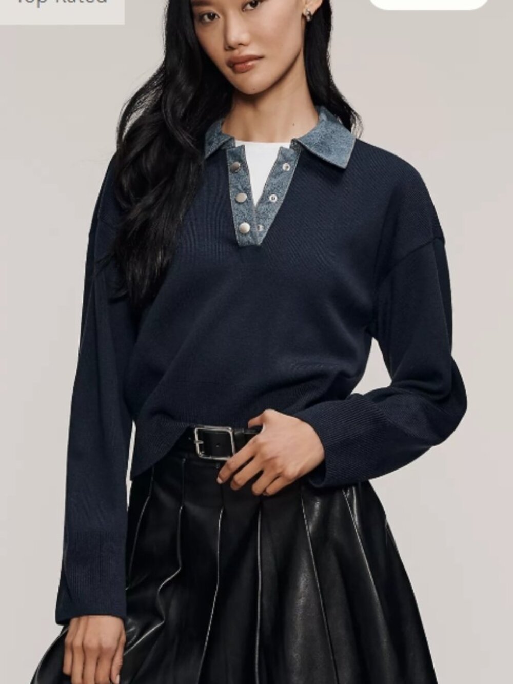 NWT Anthropologie Maeve Polo Denim Tee Twofer Navy Sweater